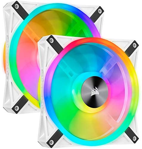 Corsair iCUE QL140 RGB White 140mm PWM Fan – Dual Pack with Lighting Node CORE
